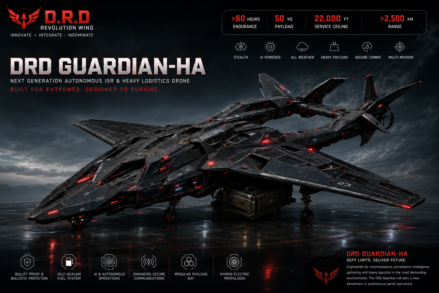 DRD Guardian-HA Autonomous ISR Drone by D.R.D Security